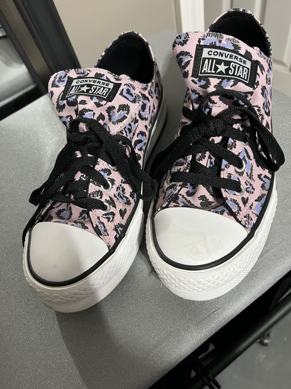Converse Pink Leopard Print Low Top Sneakers